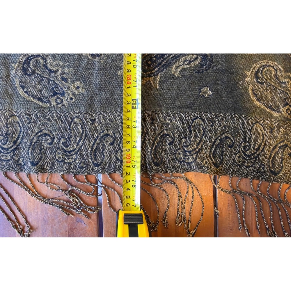 Pashmina Cashmere Silk Paisley Scarf Shawl Olive Green Gold Luxury Old Money - Picture 3 of 5